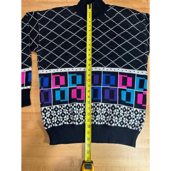 VTG Retro 1980's Ossi Knit Ski Sweater Bold Multi-Color Shoulder Pads Wool Blend - Picture 2 of 8